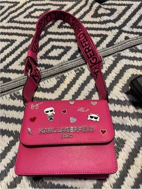 Karl Lagerfeld Hot Pink Crossbody Bag with Logo Strap